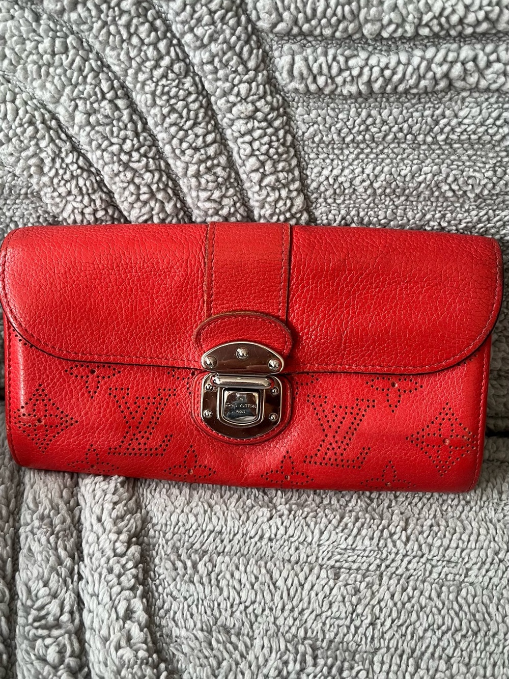 Louis Vuitton Portefeuille Red Leather Women's Wallet with Silver Hardware